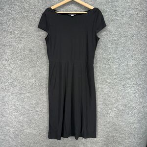 ABS Dress Women L Large Black Sheath Midi Short Sleeve Lined Casual Solid